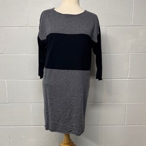 360 Sweater Gray and Black Two-Tone Colorblock Wool Cashmere 3/4 Sleeve Dress